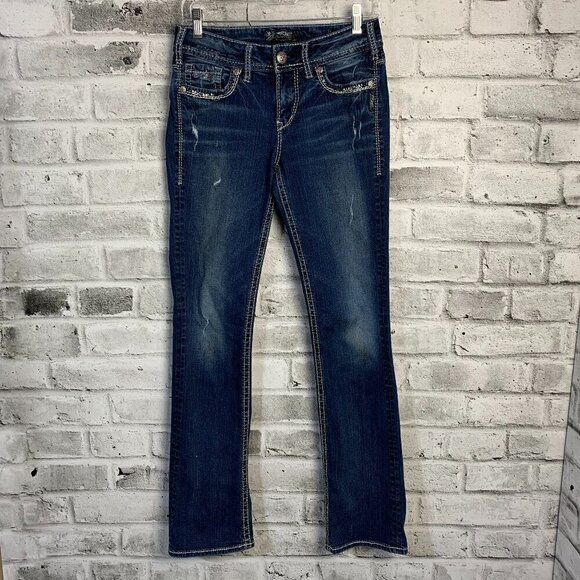 Silver Jeans Suki Mid Slim Boot Embellished Denim Bootcut Jeans - Picture 1 of 11